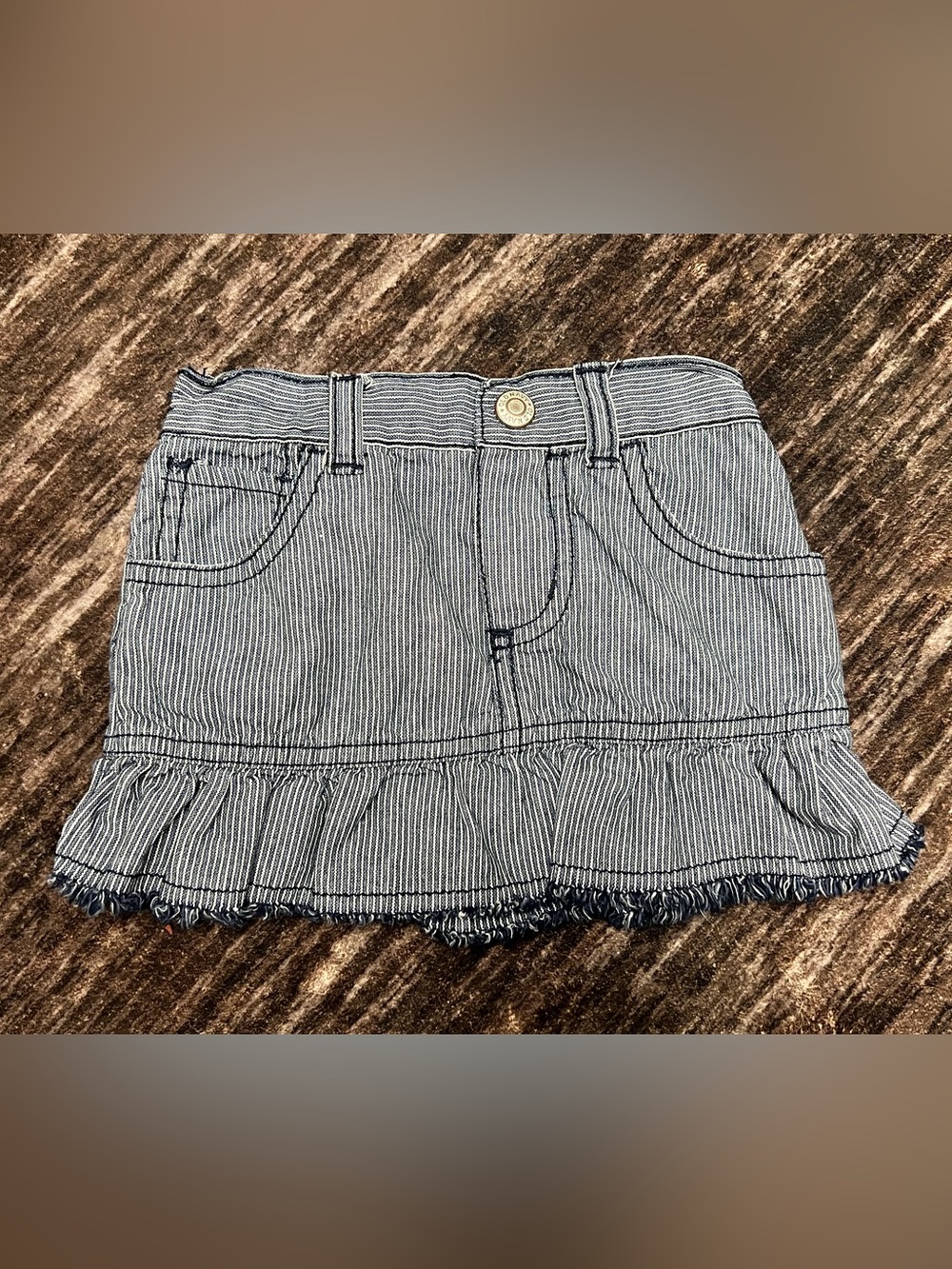 Striped Blue Ruffle Denim Girls Skirt